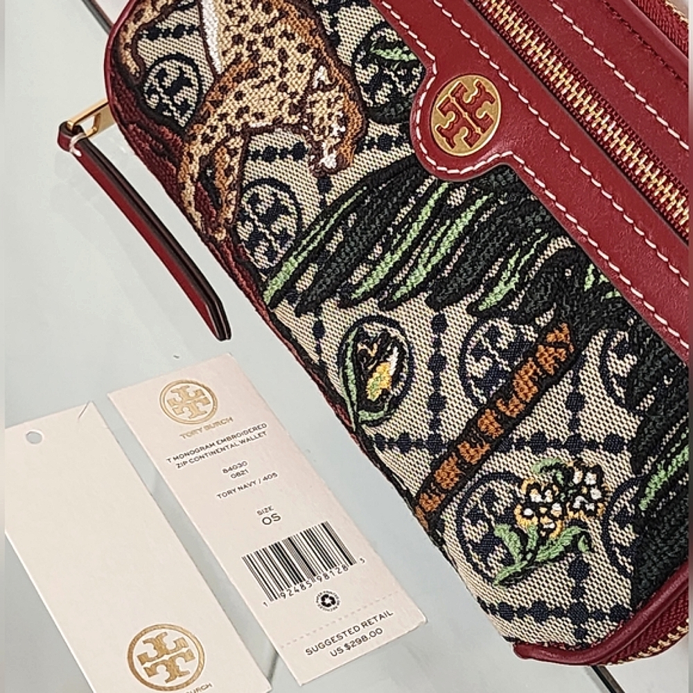 Tory Burch T Monogram Jacquard Embroidered Continental Wallet - Picture 12 of 15